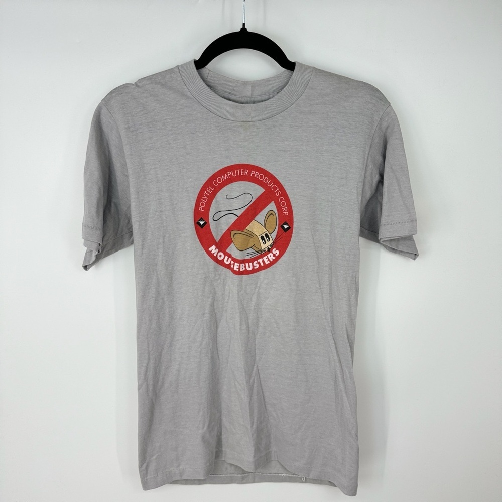 Polytel Computer Products Vintage 80s Single Stitch Mousebusters Grey T Shirt